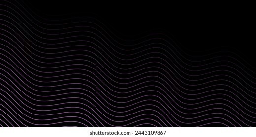 Abstract background with waves for banner. Medium banner size. Vector background with lines. Element for design isolated on black. Black and pink gradient. Brochure, booklet. Love, night, dark