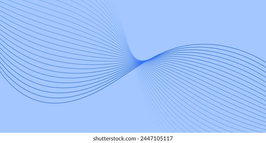 Abstract background with waves for banner. Medium banner size. Vector background with lines isolated on blue. Blue gradient. Water, ocean, sea, sky. Brochure, booklet