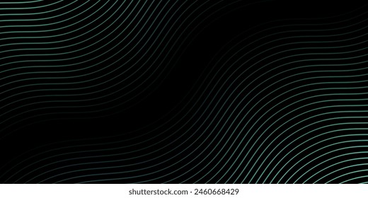 Abstract background with waves for banner. Medium banner size. Vector background with lines. Element for design isolated on black. Black, green and blue. Ocean, night, card