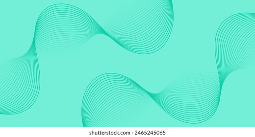 Abstract background with waves for banner. Medium banner size. Vector background with lines isolated. Element for design. Green gradient. Turquoise color. Summer, spring. Brochure, booklet