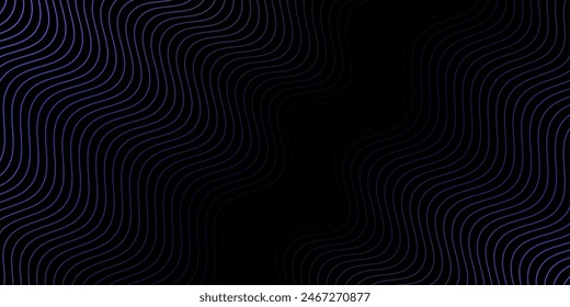 Abstract background with waves for banner. Medium banner size. Vector background with lines. Element for design isolated on black. Colorful gradient. Blue, purple, pink