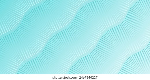 Abstract background with waves for banner. Medium banner size. Vector background with lines isolated. Element for design. Blue and white gradient. Summer, spring. Brochure, booklet. Ocean, aqua