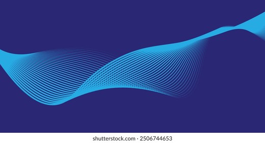 Abstract background with waves for banner. Medium banner size. Vector background with lines. Element for design isolated on white. Blue colors. Ocean, sea, water