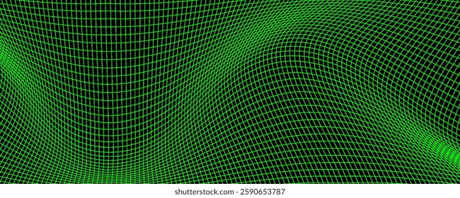 Abstract background with waves for banner. Medium banner size. Vector background with lines. Element for design isolated on black. Black, green and blue. Ocean, night, card