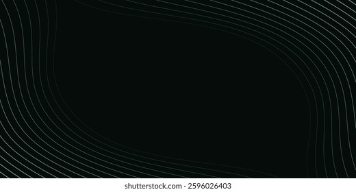 Abstract background with waves for banner. Medium banner size. Vector background with lines. Element for design isolated on black. Black, green and blue. Ocean, night, card