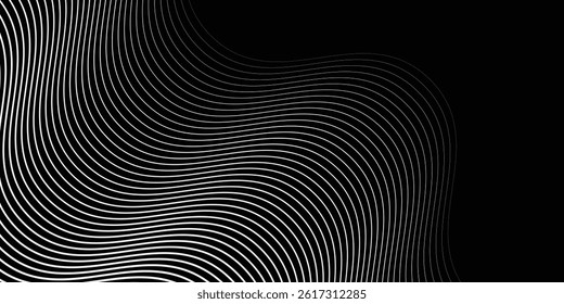 Abstract background with waves for banner. Medium banner size. Vector background with lines. Element for design isolated on black. Black and colorful