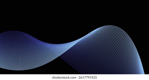 Abstract background with waves for banner. Medium banner size. Vector background with lines. Element for design isolated on dark blue. Blue color. Ocean, night, card