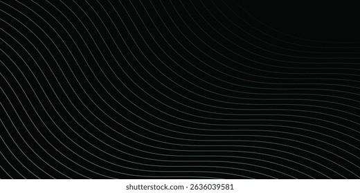 Abstract background with waves for banner. Medium banner size. Vector background with lines. Element for design isolated on black. Black, green and blue. Ocean, night, card
