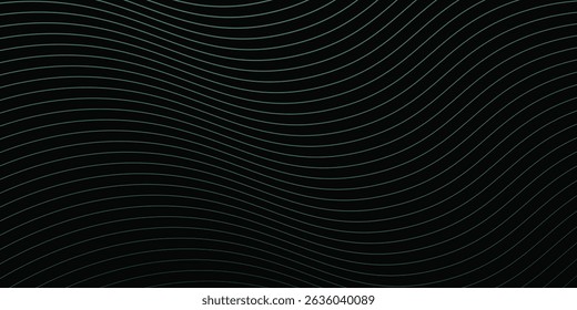 Abstract background with waves for banner. Medium banner size. Vector background with lines. Element for design isolated on black. Black, green and blue. Ocean, night, card