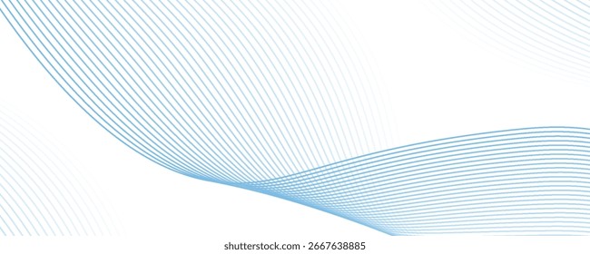 Abstract background with waves for banner. Medium banner size. Vector background with lines. Element for design isolated on white. Blue colors. Ocean, sea, water