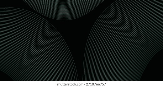 Abstract background with waves for banner. Medium banner size. Vector background with lines. Element for design isolated on black. Black, green and blue. Ocean, night, card