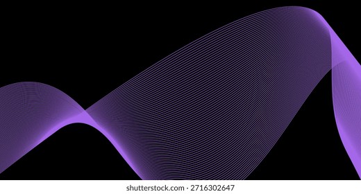 Abstract background with waves for banner. Medium banner size. Vector background with lines. Element for design isolated on black. Black and purple
