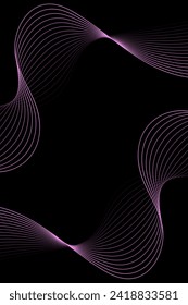 Abstract background with waves for banner. Standart poster size. Vector background with lines. Element for design isolated on black. Pink. Valentine's Day. Women's Day. Brochure