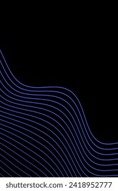 Abstract background with waves for banner. Standart poster size. Vector background with lines. Element for design isolated on black. Blue color. Brochure, booklet