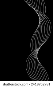 Abstract background with waves for banner. Standart poster size. Vector background with lines. Element for design isolated on black. White color. Brochure, booklet