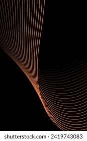 Abstract background with waves for banner. Standart poster size. Vector background with lines. Element for design isolated on black. Orange color. Brochure, booklet