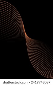 Abstract background with waves for banner. Standart poster size. Vector background with lines. Element for design isolated on black. Orange color. Brochure, booklet