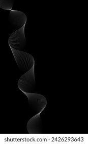 Fondo abstracto con ondas para banner. Tamaño de póster estándar. Fondo vectorial con líneas. Elemento para diseño aislado sobre negro. Color blanco y negro. Folleto, folleto