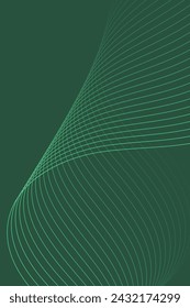 Fondo abstracto con ondas para banner. Tamaño de póster estándar. Fondo geométrico vectorial con líneas. Elemento para diseño aislado en verde oscuro. Degradado verde. Folleto. Naturaleza, ecología