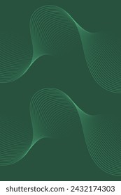 Abstract background with waves for banner. Standart poster size. Vector geometric background with lines. Element for design isolated on dark green. Green gradient. Brochure, booklet. Nature, eco