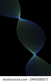 Abstract background with waves for banner. Standart poster size. Vector geometric background with lines. Element for design isolated on black. Green and blue gradient. Brochure, booklet