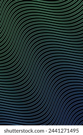 Fondo abstracto con ondas para banner. Tamaño de póster estándar. Fondo geométrico vectorial con líneas. Elemento para diseño aislado sobre negro. Degradado verde y azul. Folleto, folleto