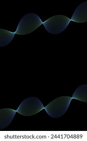 Abstract background with waves for banner. Standart poster size. Vector geometric background with lines. Element for design isolated on black. Green and blue gradient. Brochure, booklet