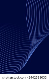 Abstract background with waves for banner. Standart poster size. Vector geometric background with lines. Element for design isolated on dark blue. Blue gradient. Brochure, booklet