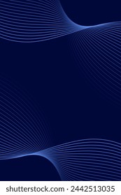 Abstract background with waves for banner. Standart poster size. Vector geometric background with lines. Element for design isolated on dark blue. Blue gradient. Brochure, booklet