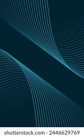 Fondo Abstractas con ondas para el Anuncio. Tamaño de póster estándar. Vector de fondo geométrico con líneas. Elemento para diseño aislado en azul oscuro. Degradado azul. Folleto, folleto