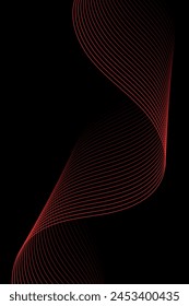 Abstract background with waves for banner. Standart poster size. Vector geometric background with lines. Element for design isolated on black. Black and red gradient. Brochure, booklet. Love, romantic