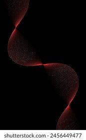 Fondo Abstractas con ondas para el Anuncio. Tamaño de póster estándar. Vector de fondo geométrico con líneas. Elemento para diseño aislado sobre negro. Degradado negro y rojo. Folleto. Amor, romántico