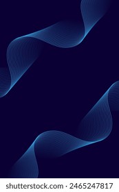Abstract background with waves for banner. Standart poster size. Vector background with lines. Element for design isolated on dark blue. Blue gradient. Brochure, booklet. Ocean, water. Night, deep
