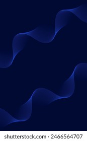 Abstract background with waves for banner. Standart poster size. Vector background with lines. Element for design isolated on dark blue. Blue gradient. Brochure, booklet. Ocean, water. Night, deep