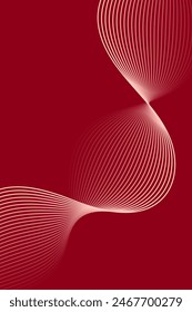 Fondo Abstractas con ondas para el Anuncio. Tamaño de póster estándar. Fondo de Vector con líneas. Elemento para diseño aislado en rojo oscuro. Degradado rojo. Folleto. Día de San Valentín