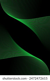 Abstract background with waves for banner. Standart poster size. Vector geometric background with lines. Element for design isolated on black. Black and green gradient. Brochure, booklet