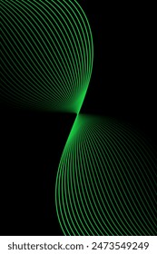 Abstract background with waves for banner. Standart poster size. Vector geometric background with lines. Element for design isolated on black. Black and green gradient. Brochure, booklet