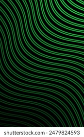 Abstract background with waves for banner. Standart poster size. Vector geometric background with lines. Element for design isolated on black. Black and green gradient. Brochure, booklet
