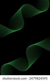 Fondo Abstractas con ondas para el Anuncio. Tamaño de póster estándar. Vector de fondo geométrico con líneas. Elemento para diseño aislado sobre negro. Degradado negro y verde. Folleto, folleto