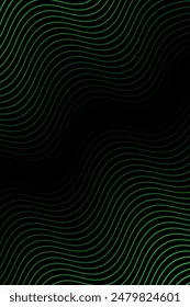Fondo Abstractas con ondas para el Anuncio. Tamaño de póster estándar. Vector de fondo geométrico con líneas. Elemento para diseño aislado sobre negro. Degradado negro y verde. Folleto, folleto