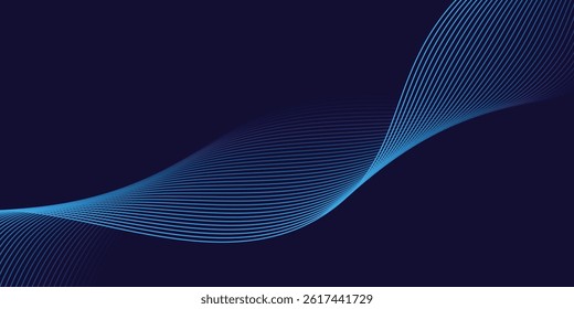 Abstract background with waves for banner. Standart poster size. Vector background with lines. Element for design isolated on dark blue. Blue gradient. Brochure, booklet. Ocean, water. Night, deep