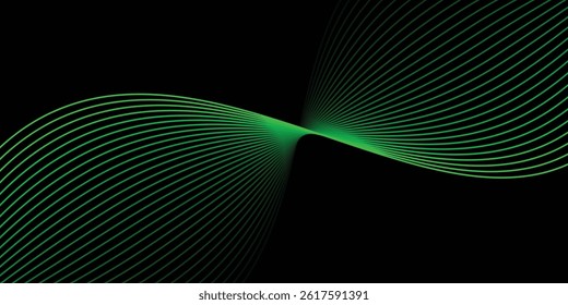 Abstract background with waves for banner. Standart poster size. Vector geometric background with lines. Element for design isolated on black. Black and green gradient. Brochure, booklet