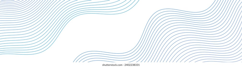 Abstract background with waves for banner. Web banner size. Vector background with lines. Element for design isolated on white. Blue. Water, ocean
