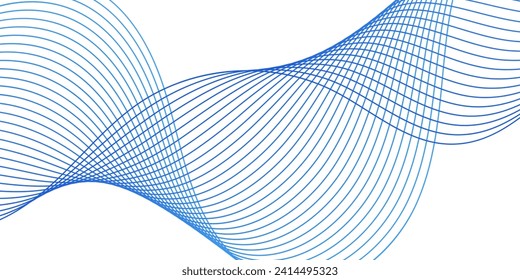 Abstract background with waves for banner. Web banner size. Vector background with lines. Element for design isolated on white. Blue. Water, ocean. Winter, Christmas