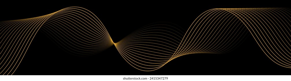 Fondo abstracto con olas para el cartel. Tamaño de banner web. Fondo vectorial con líneas. Elemento para el diseño aislado en negro. Negro y naranja. Noche, oscuro