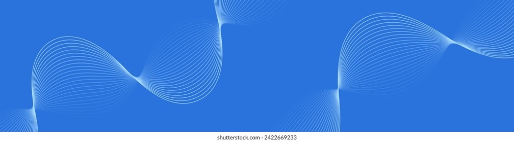 Abstract background with waves for banner. Web banner size. Vector background with lines. Element for design isolated on blue. Blue gradient. Nature, sky, water, ocean