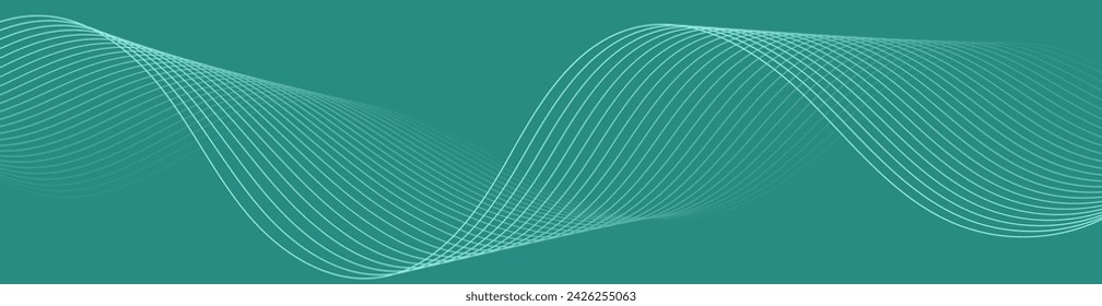 Abstrakter Hintergrund mit Wellen für Banner. Größe des Webbanners. Vektorhintergrund mit Linien. Element für Design isoliert auf grün. Türkis. Natur, Öko