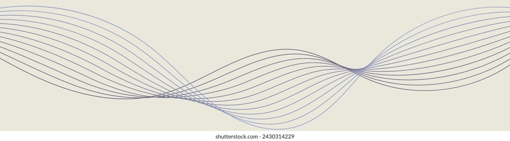 Fondo abstracto con ondas para banner. Tamaño de banner web. Fondo vectorial con líneas. Elemento para diseño aislado en beige. Degradado púrpura y azul
