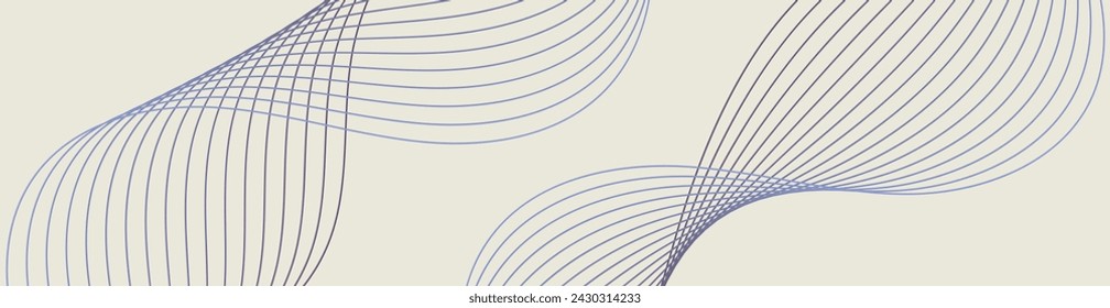 Abstract background with waves for banner. Web banner size. Vector background with lines. Element for design isolated on beige. Purple and blue gradient