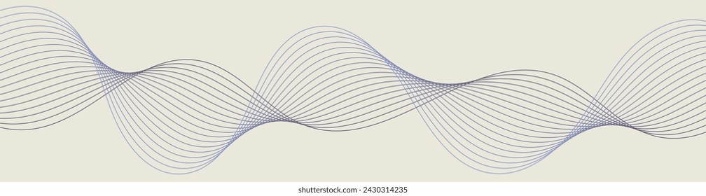 Abstract background with waves for banner. Web banner size. Vector background with lines. Element for design isolated on beige. Purple and blue gradient